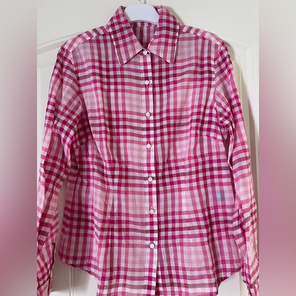 J. McLaughlin Cotton Pink Plaid Shirt sz 2